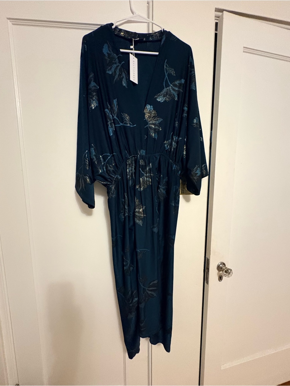 Baltic Born Teal Maxi Dress with Metallic Floral Accents